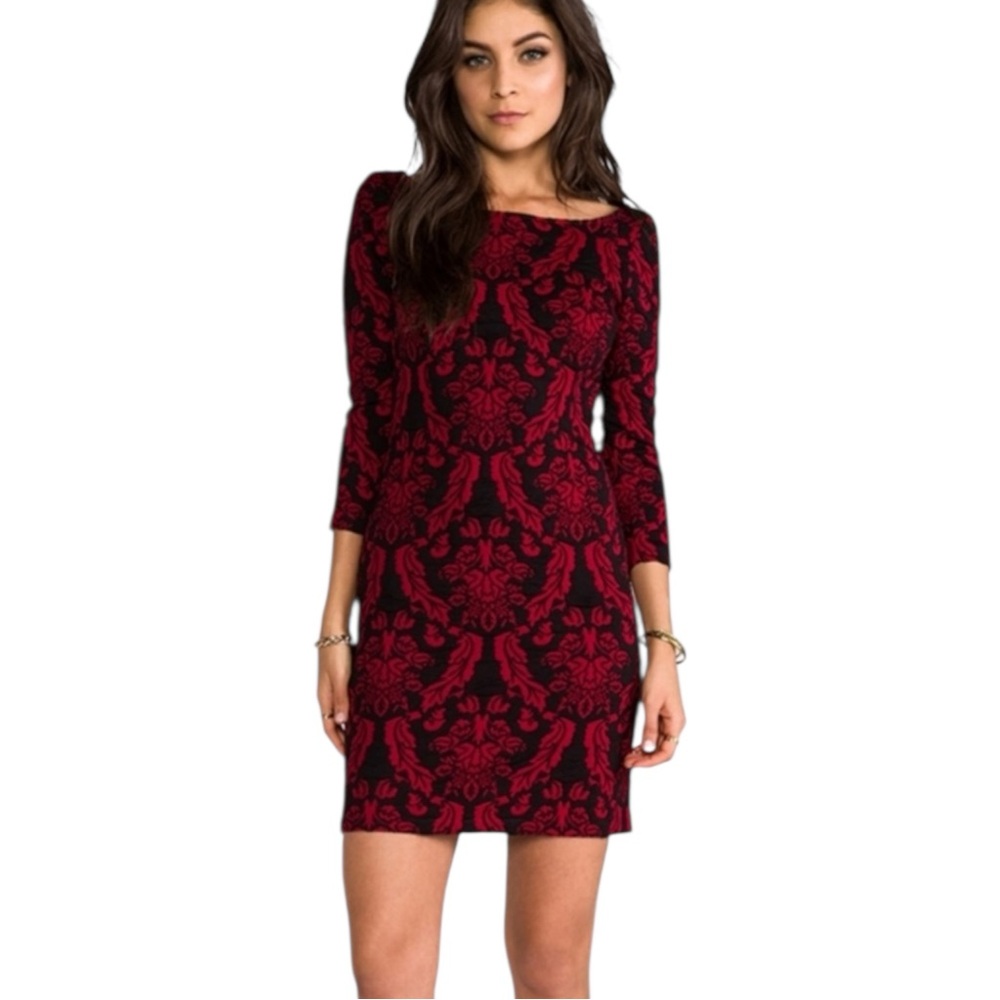 BB Dakota Corbin Long Sleeve Tapestry Knit Dress In Oxblood